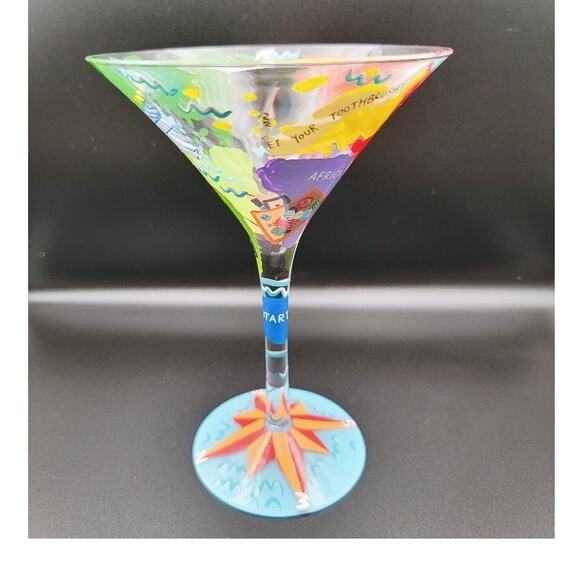 Travel-tini‎ Martini Glass by Lolita Recipe on Bottom Hand-painted Traveler - Picture 3 of 10